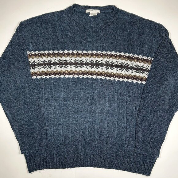 Vtg KnightsBridge Cozy Soft Blue Long Sleeve Fair Isle Sweater Lightweight Sz L - Picture 1 of 3